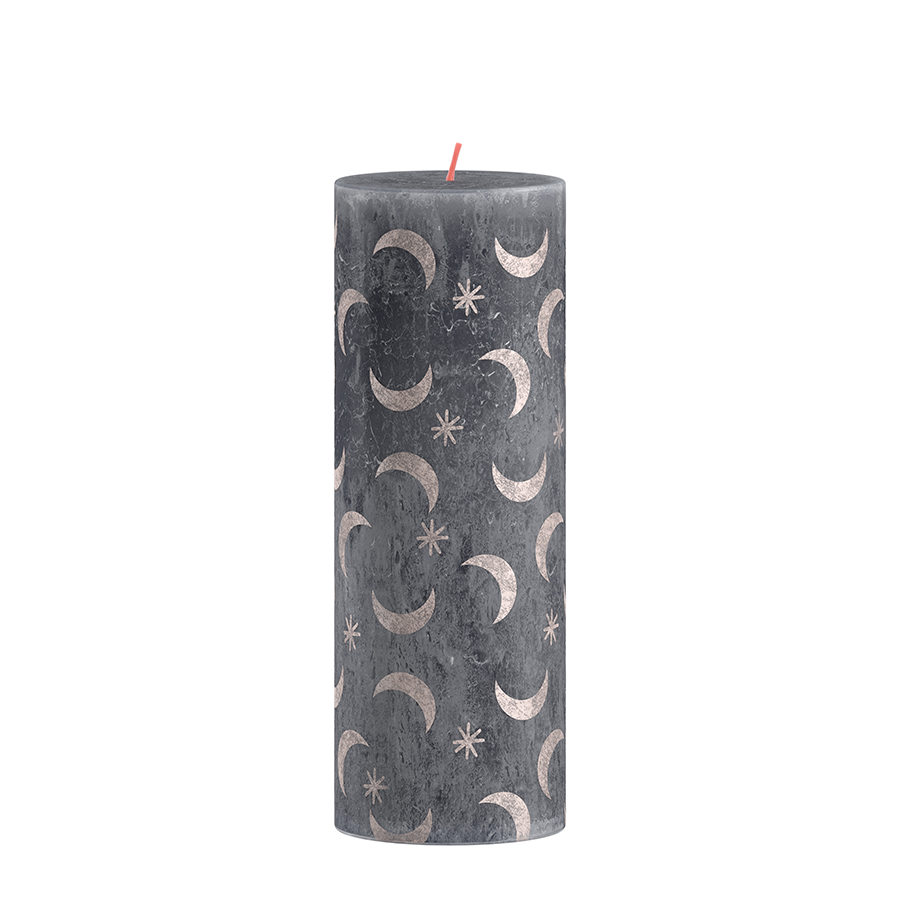 Bolsius silhouette stompkaars met print 19x6.8 cm leisteenblauw