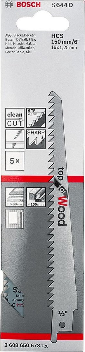 Accessori Bosch 5x lama per sega alternativa per legno s644d - 2608650673