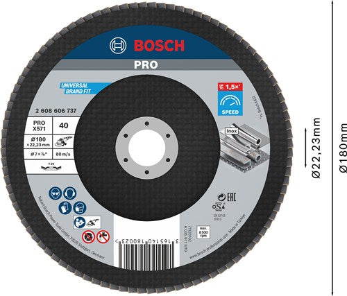 Accessori Bosch 1 disco lamellare 180x571, ideale per metallo angolato, k40 - 2608606737