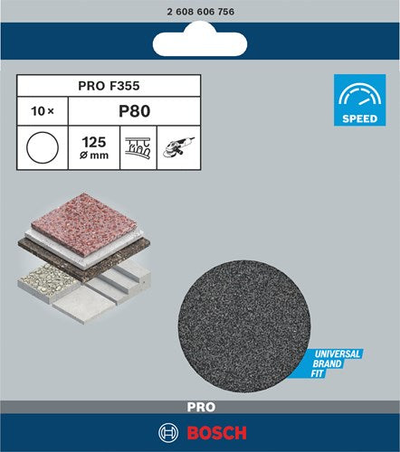 Accesorios bosch 10 hojas de lija 125 f355, ideal para revestimientos+composites, k80 - 2608606756