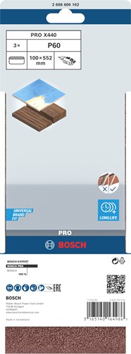 Accessori Bosch 3 pneumatici 100x552 x440, ideali per legno+vernice, k60 - 2608606162