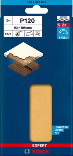 Carta vetrata Bosch Accessories Expert C470 per levigatrici orbitali 93 x 186 mm, K120 10 pezzi - 2608900856