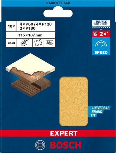 Set carta vetrata Bosch Accessories Expert C470 115 x 107 mm, k 60 120 180, 10 pezzi - 2608901668