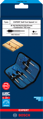 Set di trapani Bosch Expert Speed Drill Self Cut Speed | 7 pezzi | 16, 18, 20, 22, 25, 32 mm-2608902110