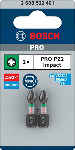 Bosch accessoires impact control bit | pz2 | 25mm | 2 stuks - 2608522401
