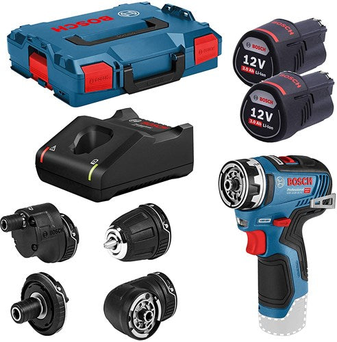 Trapano avvitatore a batteria Bosch GSR 12V-35 FC blu + accessori | 2 batterie da 3,0 Ah | in l-boxx - 06019h3000