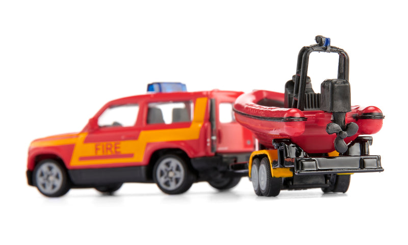 Camión de bomberos Siku Land Rover Defender con bote de rescate