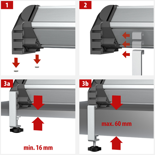 Abrazaderas de mesa Brennerstuhl con tornillos de bloqueo para enchufes de oficina de aluminio - 1990500010