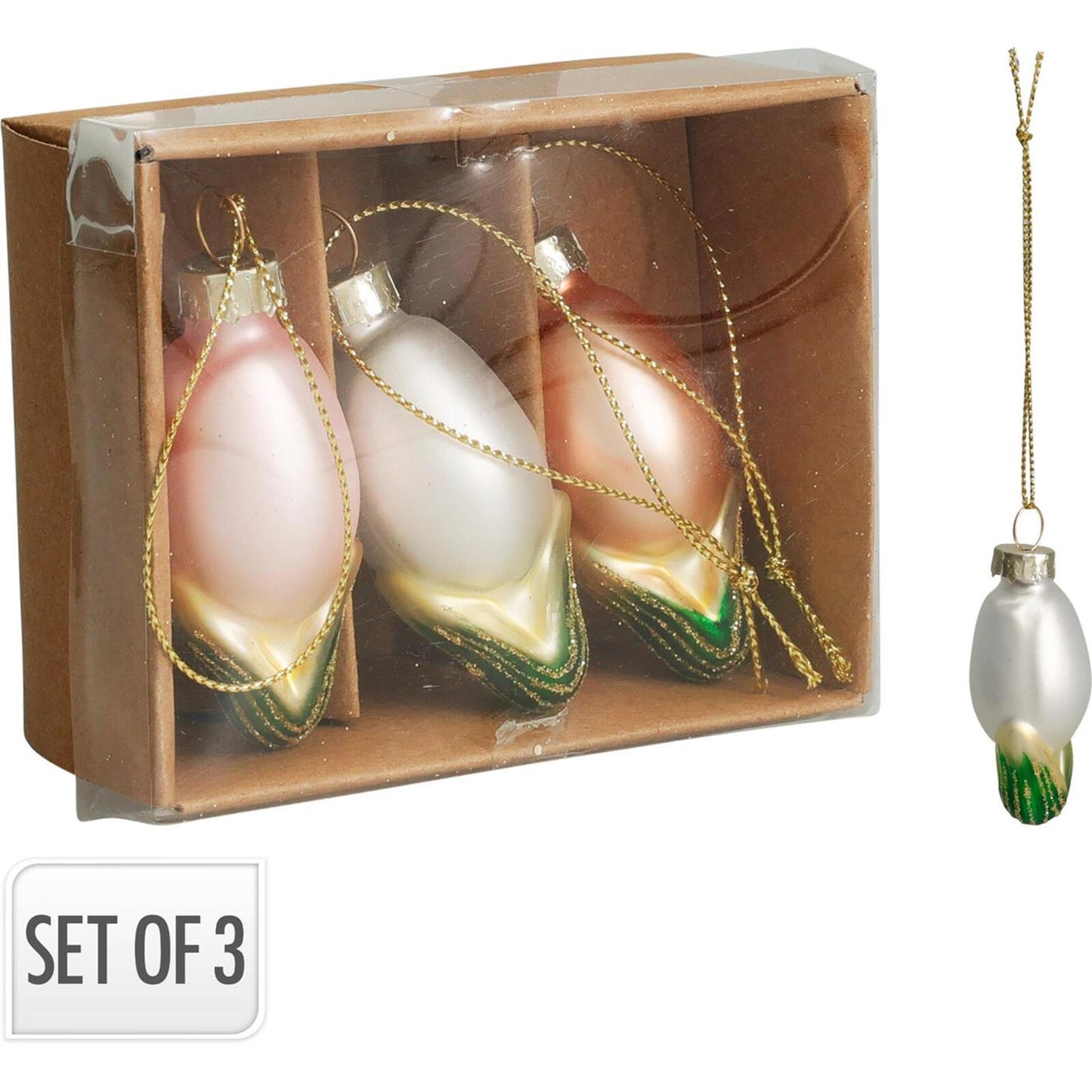 Home Styling decoración colgante tulipán juego de 3 piezas de vidrio de 7 cm