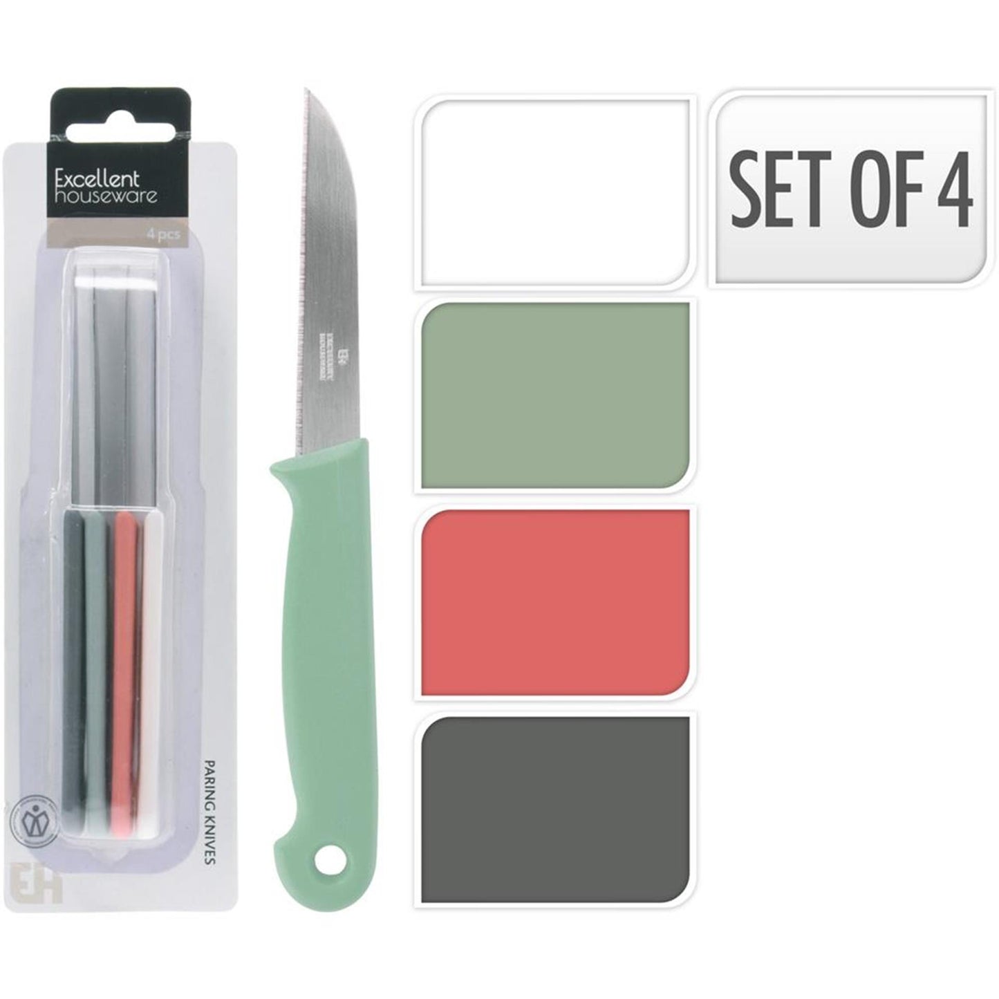 Eccellente set di coltelli per sbucciare casalinghi da 4 pezzi su cartoncino
