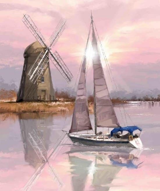Pic Diamond Painting Crystal Art Sail Boat con mulino