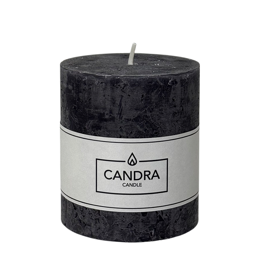 Candela a colonna rustica Candra nera 80 68 mm