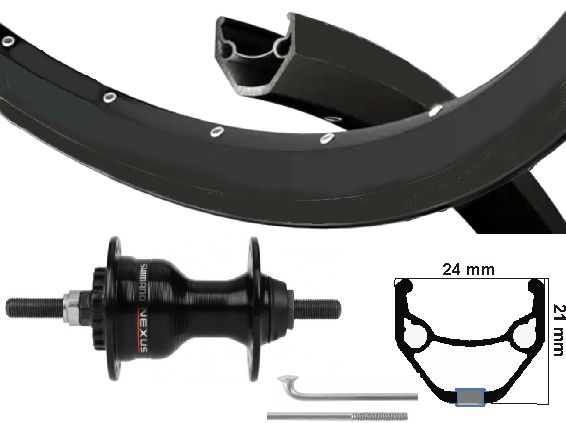 Rueda delantera KGS 28 pulgadas (622) Primax Zac 2000 Negro negro Rollerbrake Axis fijo