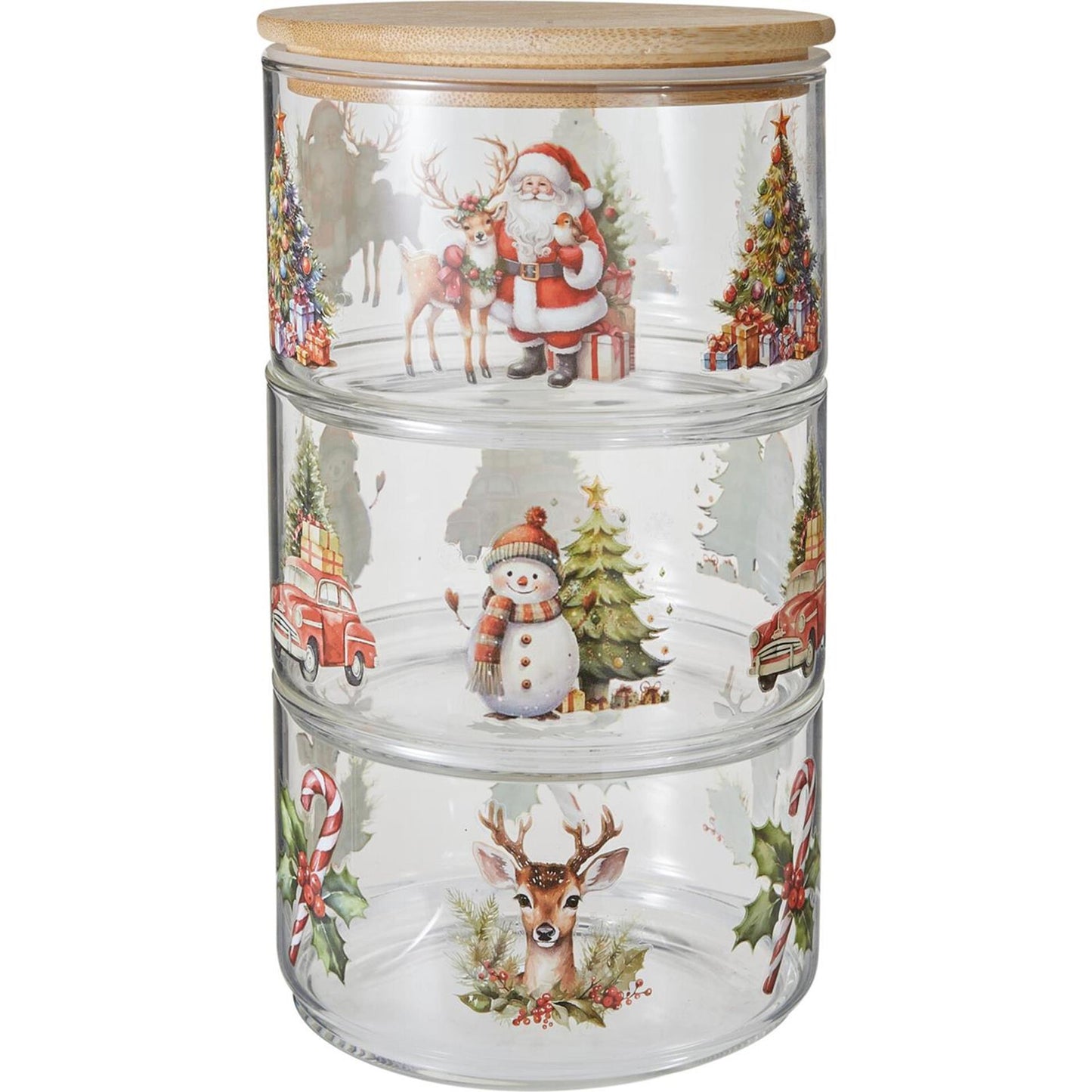 Home styling storage jar glass Christmas 3-layer