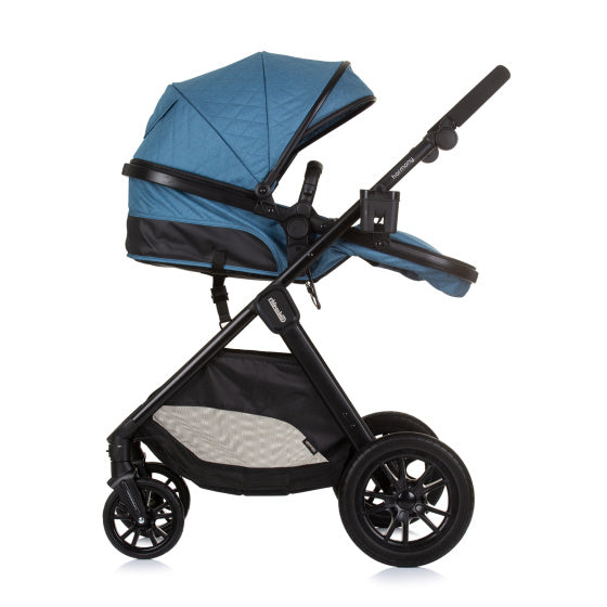 Pramma 3 in 1 pieghevole di armonia chipolino con jeans di jeans blu per pannolini