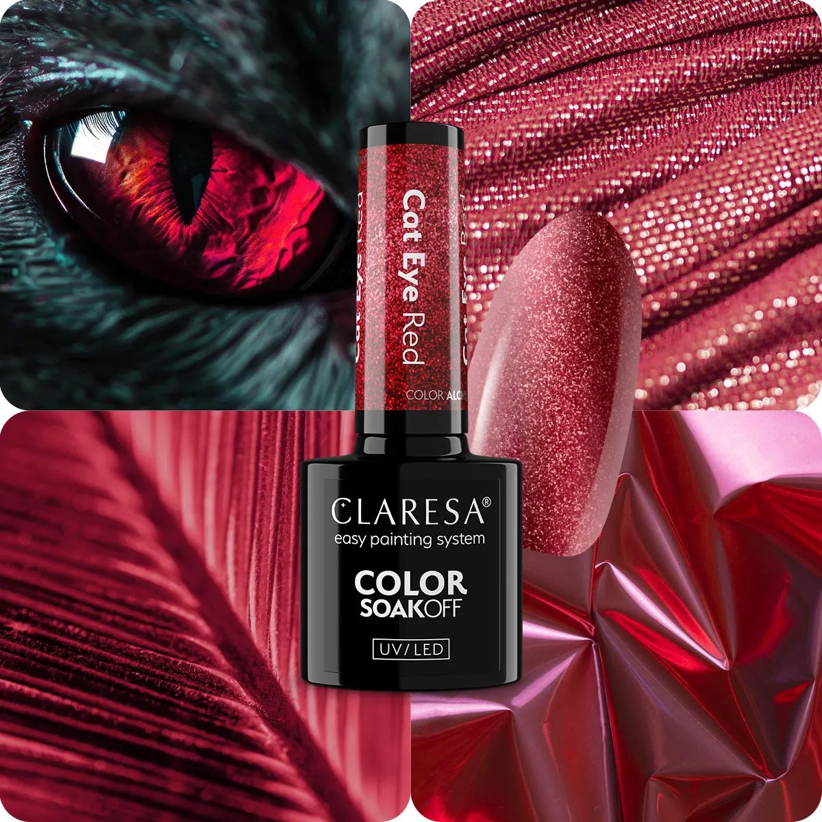 Claresa esmalte en gel uv led 5ml color alchemy - rojo ojo de gato