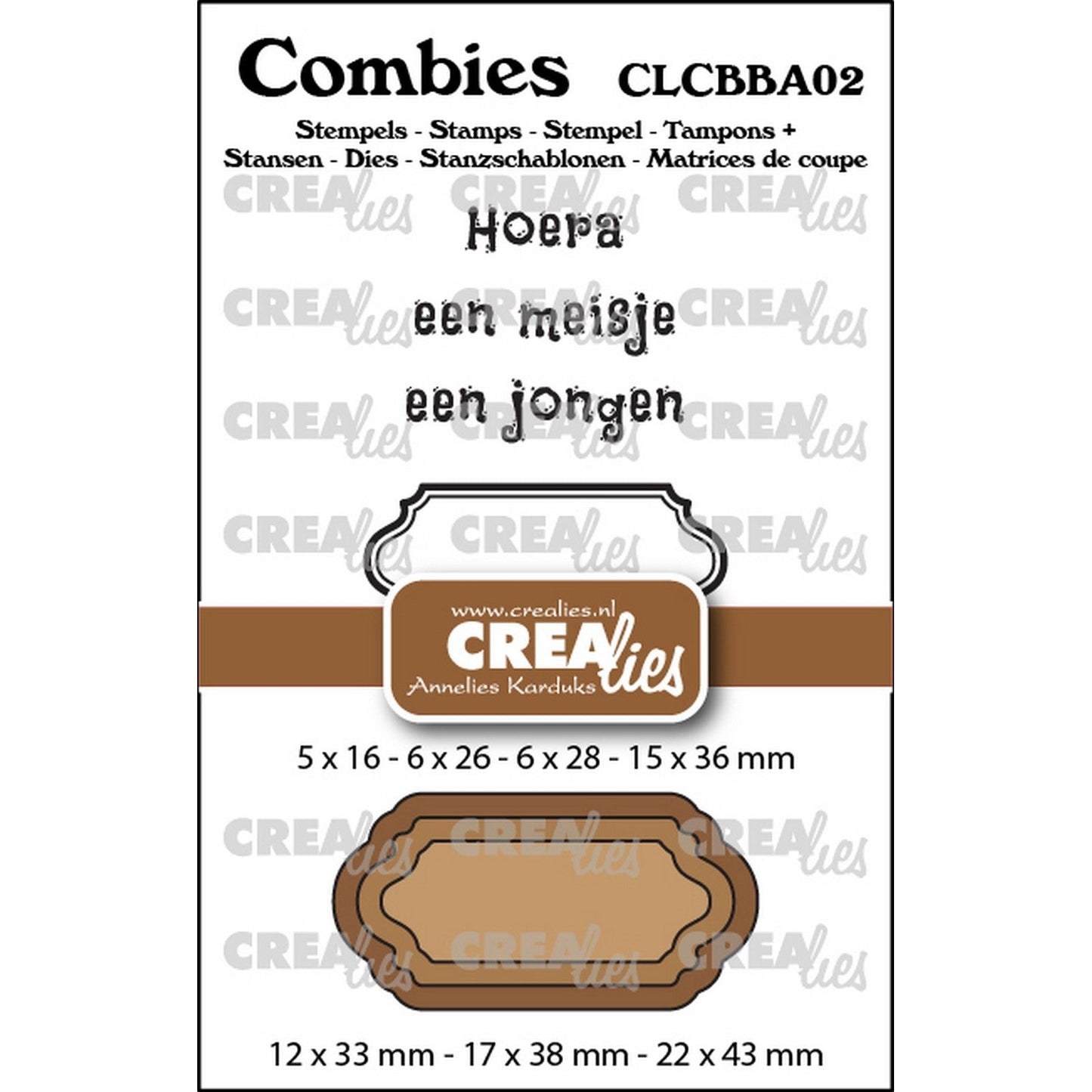 Crealies • set di timbri combies baby 02: 2 testi + 1 etichetta con cartellino