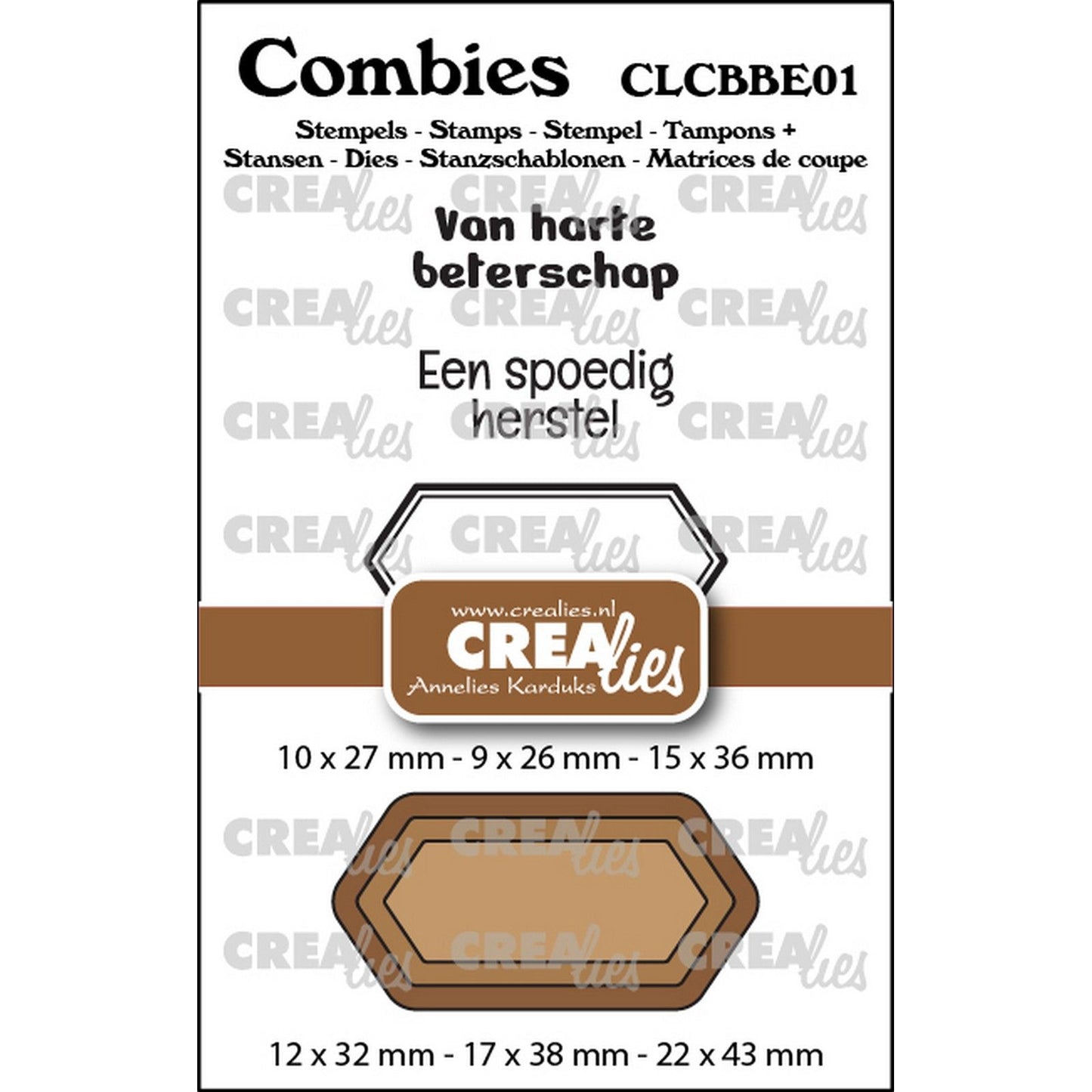 Crealies • set di timbri combies guarisci presto 01: 2 testi + 1 etichetta