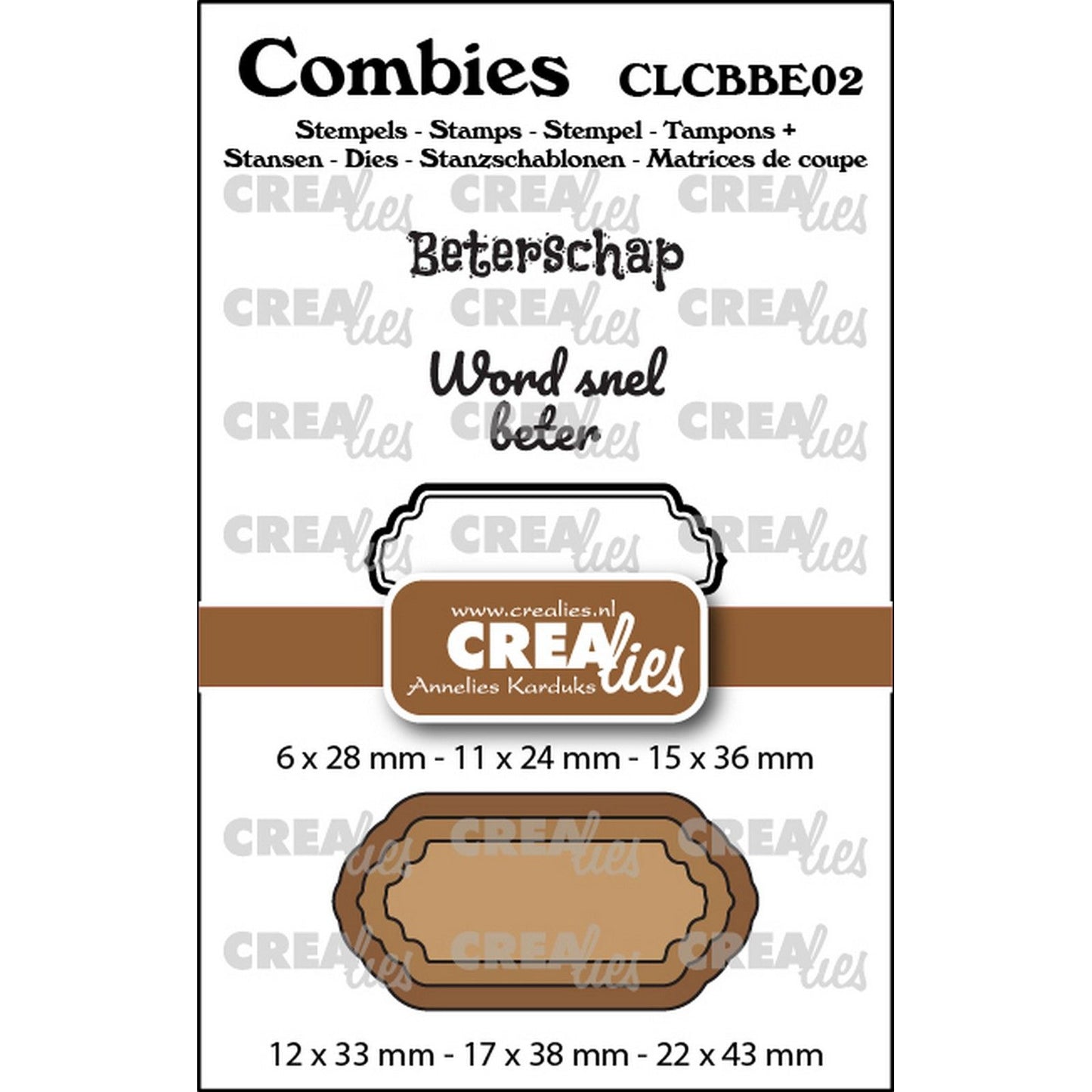 Crealies • set di timbri combies guarisci presto 02: 2 testi + 1 etichetta