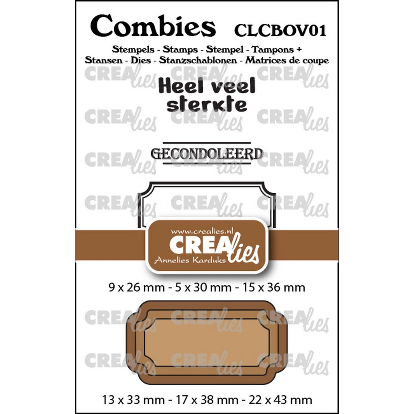 Crealies • set di timbri combinati morte 01: 2 testi + 1 etichetta