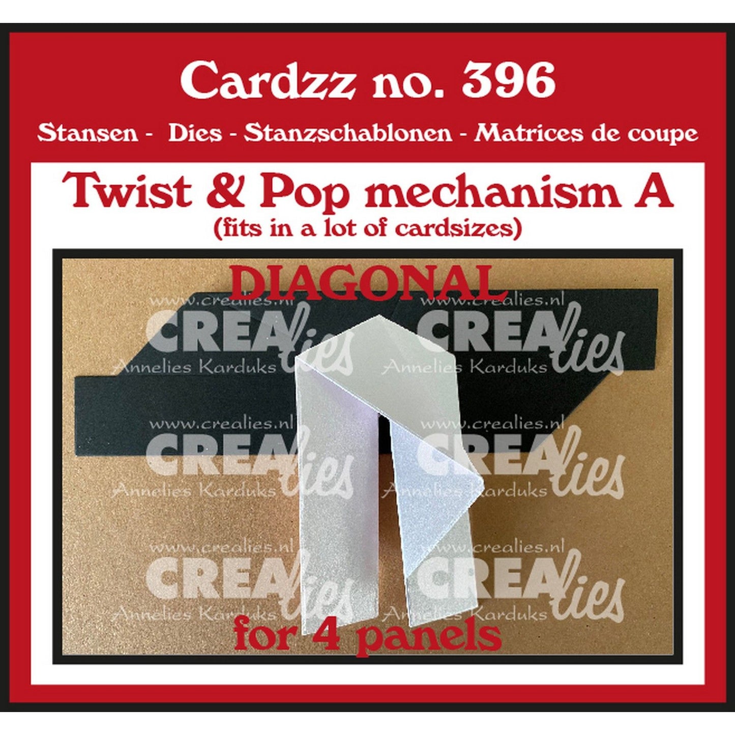 Crealies • fustella da taglio twist pop in diagonale per 4 pannelli