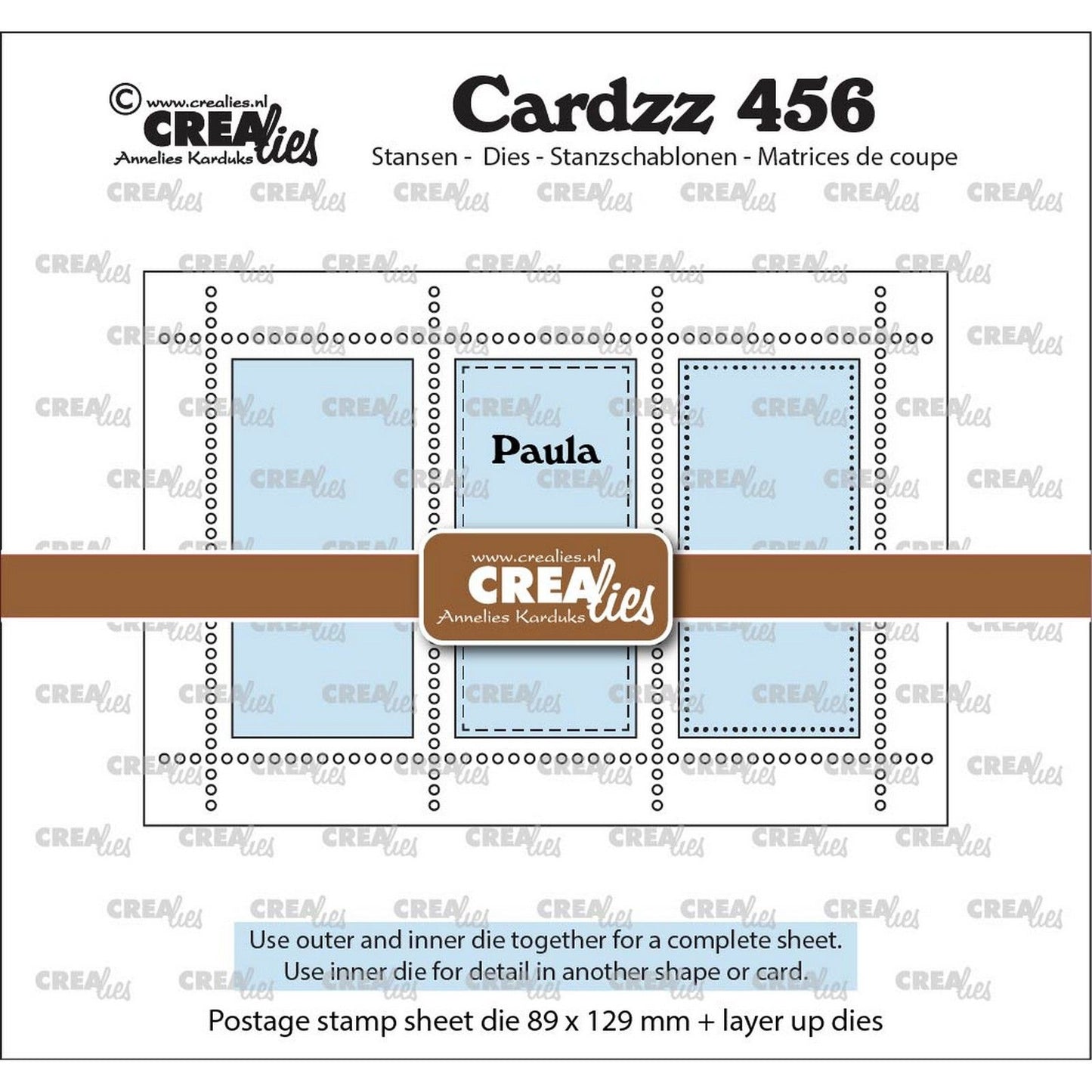 Crealies • foglio rettangolare per francobolli Paula con 3 rettangoli