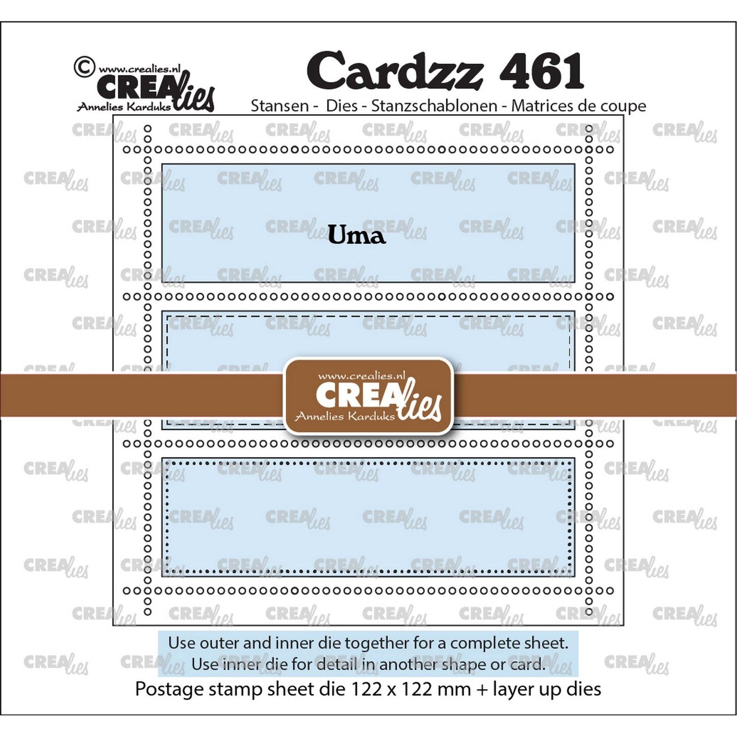 Crealies • cardzz punch hoja de sello cuadrada uma con 3 rectángulos