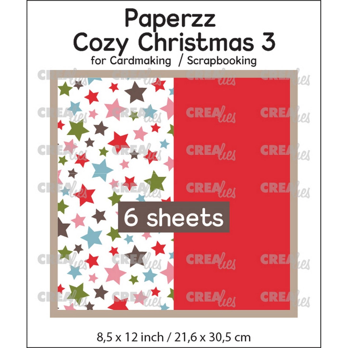 Crealies • paperzz 6x acogedora hoja navideña 3: estrellas + rojo