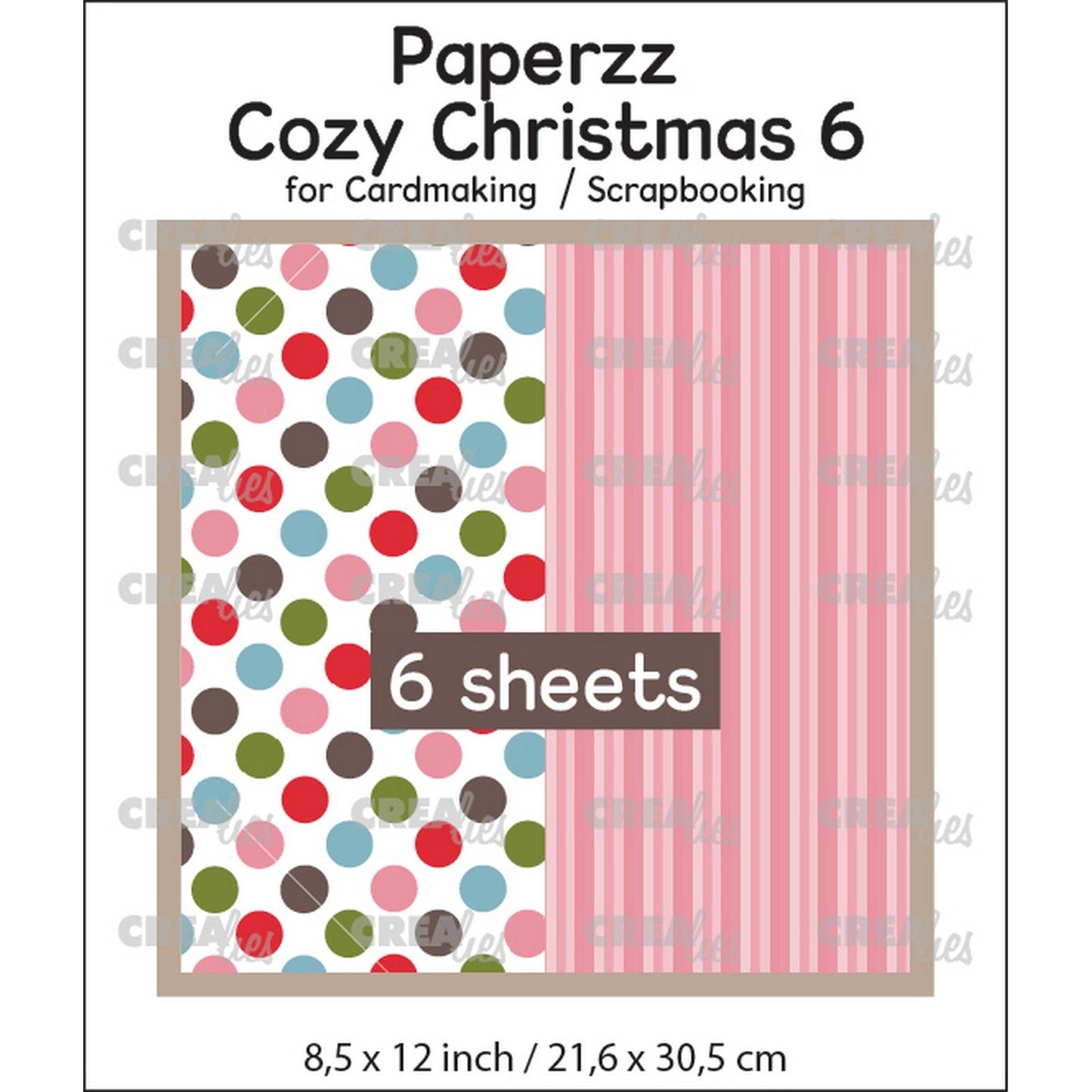 Crealies • paperzz 6x acogedora hoja navideña 6: lunares + rayas rosas