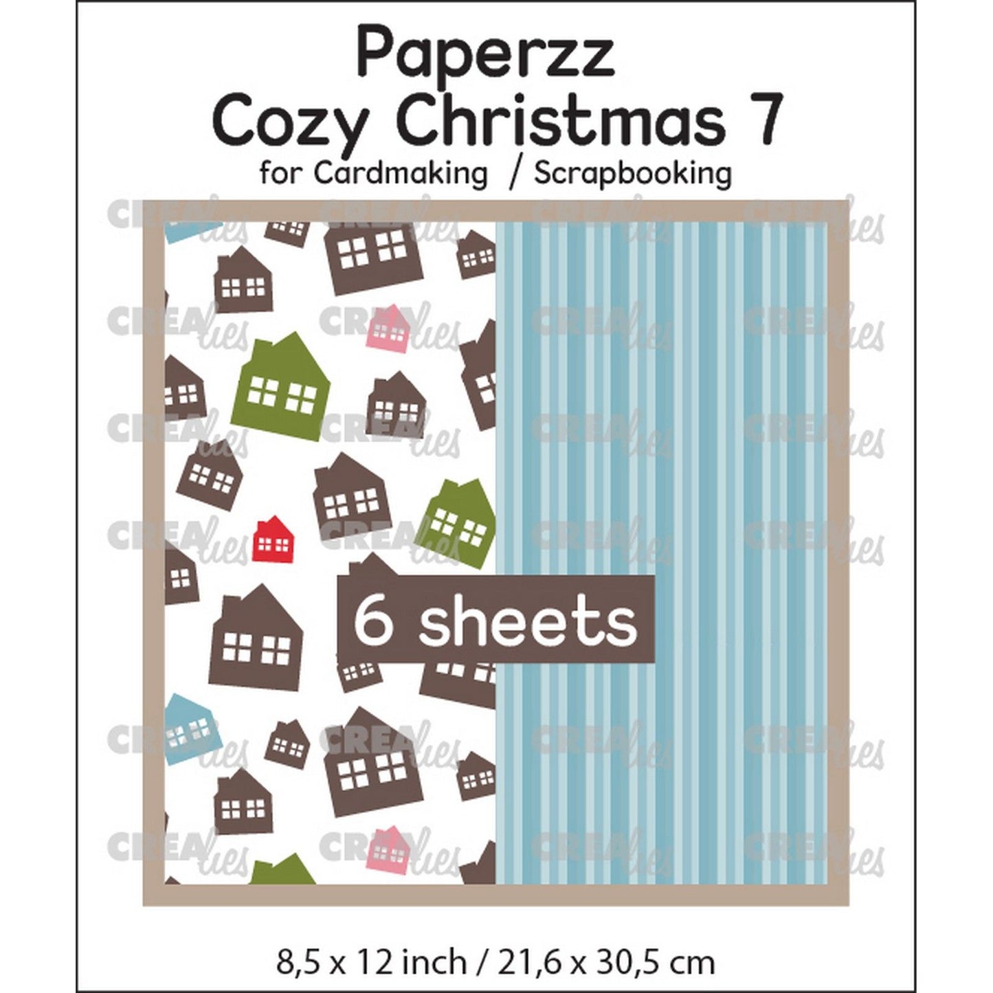 Crealies • paperzz 6x acogedora hoja navideña 7: casas + rayas azules