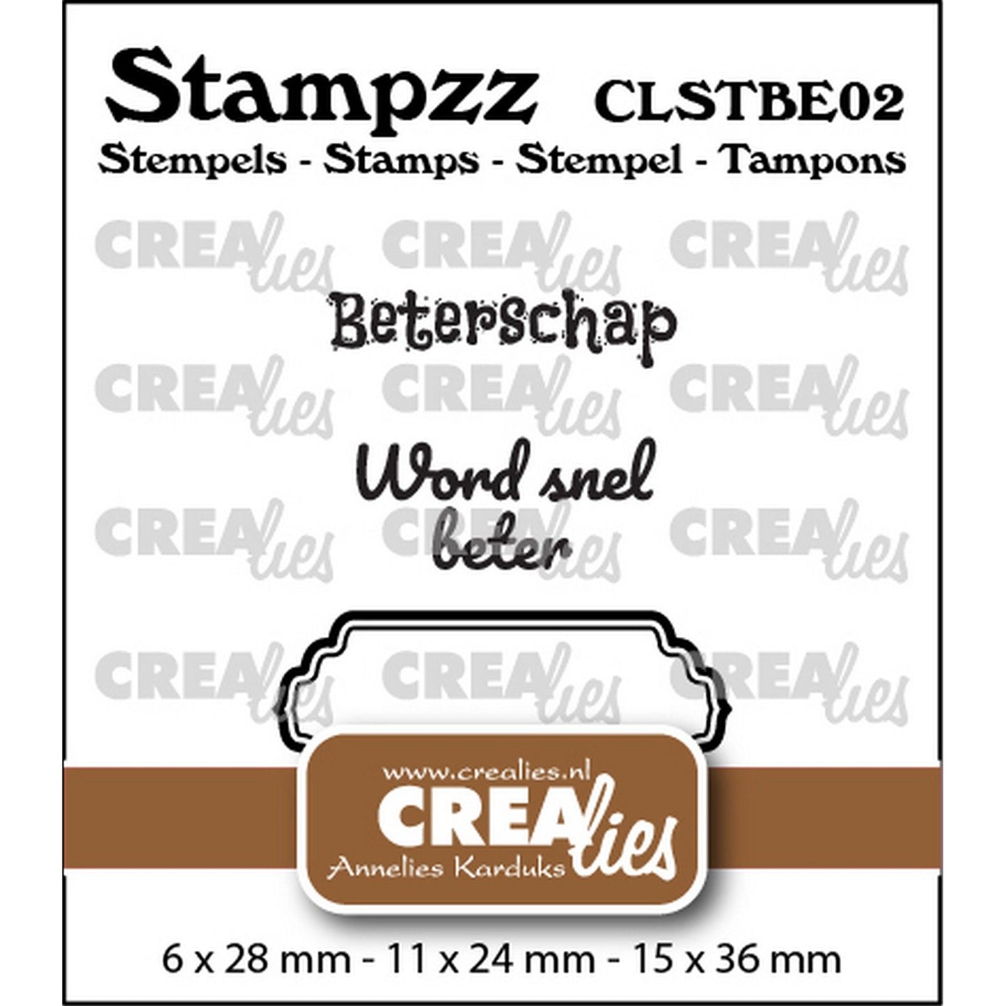 Crealies • set di timbri stampzz guarisci presto 02: 2 testi + 1 etichetta