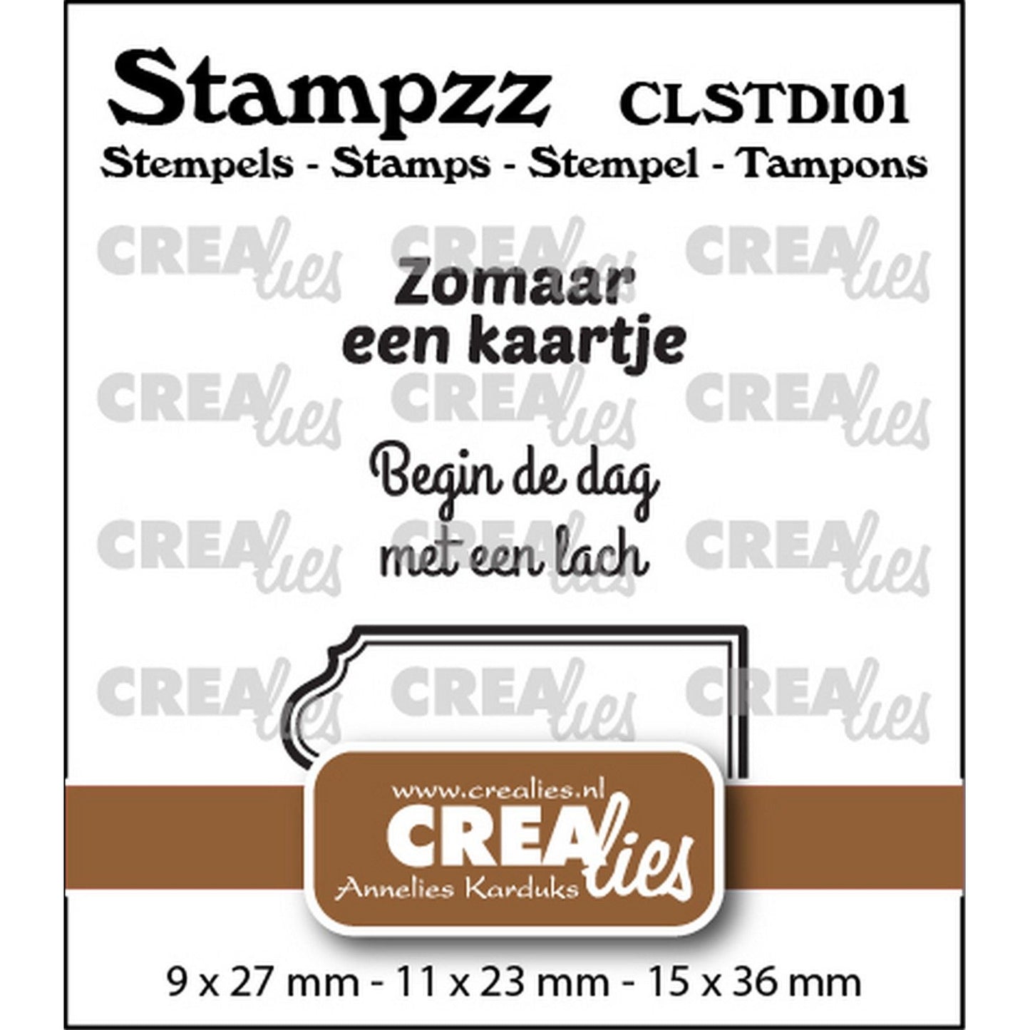 Crealies • set de sellos stampzz diverso 01: 2 textos + 1 etiqueta etiqueta