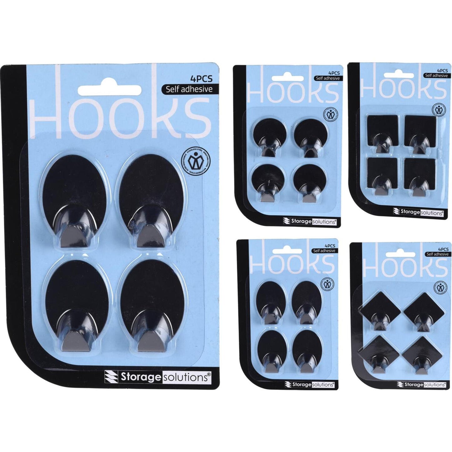 Soluciones de almacenamiento ganchos adhesivos tarjeta de acero inoxidable a 4 piezas negro