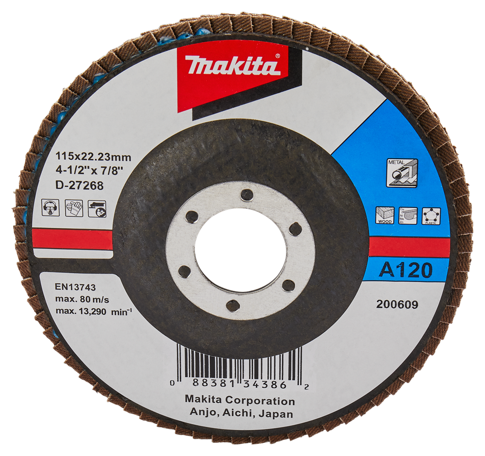 Accesorios makita disco de lijado de solapa 115 mm a120 - d-27268 d-27268