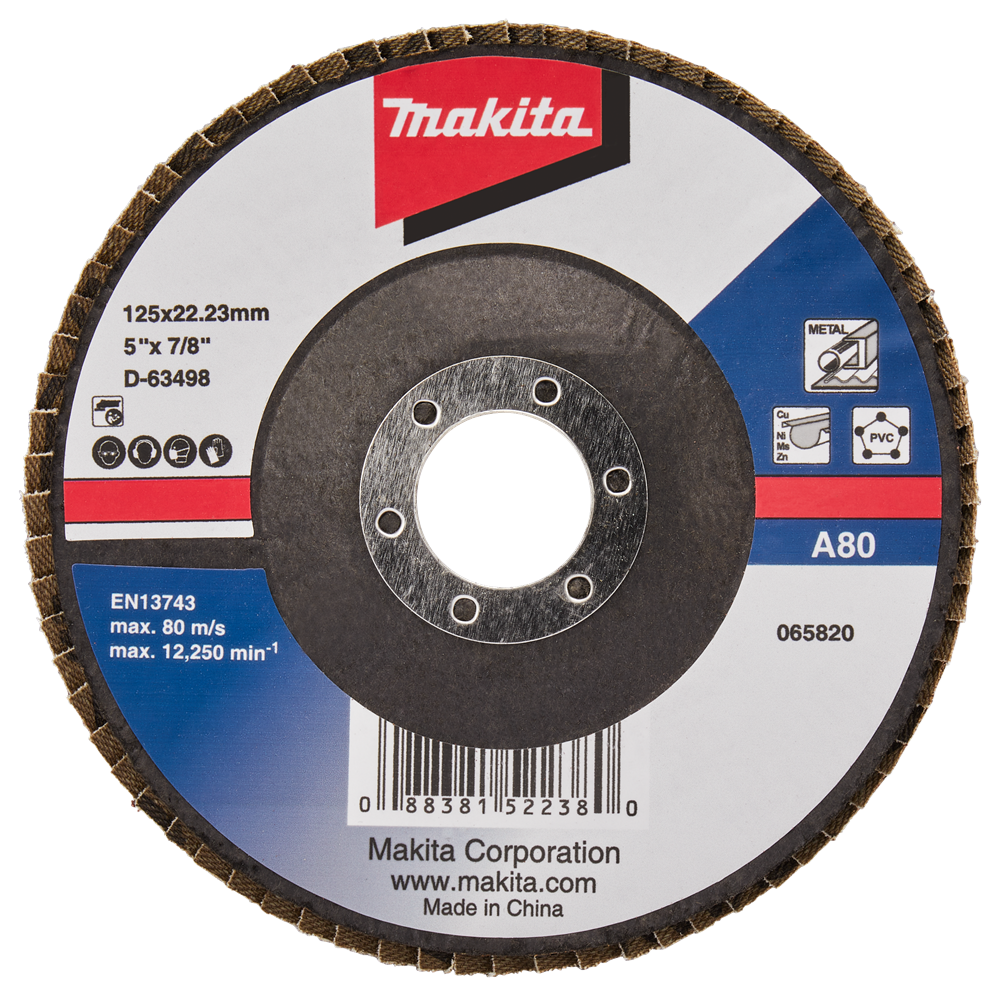 Accesorios makita disco de lijado de solapa 125 mm a80 - d-63498-10 d-63498-10