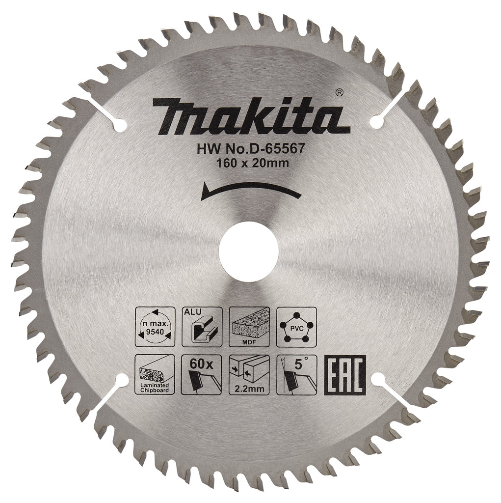 Accessori Makita d-65567 lama per sega trasversale | materiali vari | 160x20x2,2| 60t | 5g-d-65567