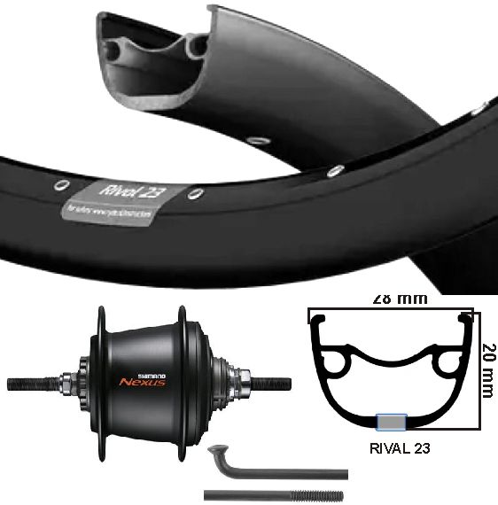 Ruota posteriore kgs 28 pollici 622 nero nero nexus 7 rollerbrake