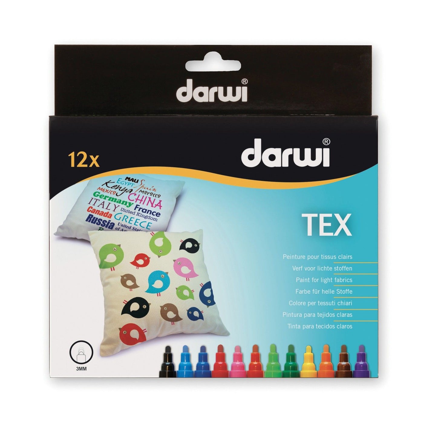 Darwi senza marchio • Pennarello per tessuti tex, punta da 3 mm, 12 pezzi