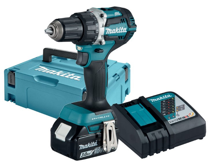 Makita ddf484rf1j trapano/avvitatore 18v brushless batteria 3,0 ah (1 pz), caricabatterie rapido, mbox