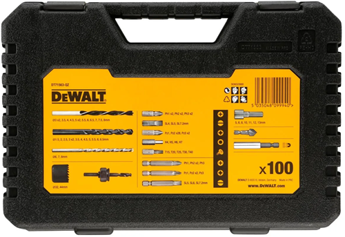 Accesorios Dewalt Juego de tornillos, taladros y sierras perforadoras de 100 piezas | dt71563-qz