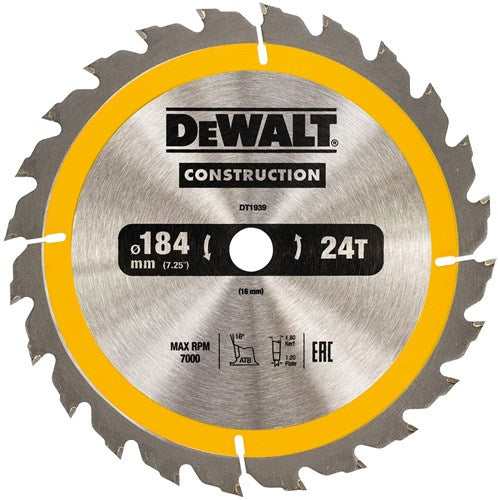 Accesorios Dewalt hoja de sierra circular 184x16x24t, positiva 16°, muesca 1,8mm - dt1939-qz