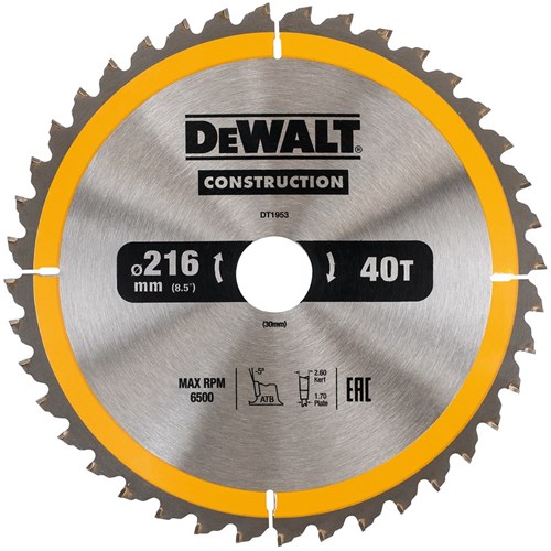 Accessori Dewalt lama per sega circolare da cantiere dt1953 - 216x30x40t - legno - dt1953