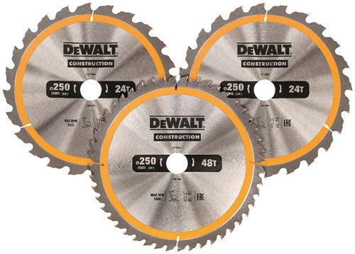 Accessori Dewalt lama per sega circolare confezione da 3 250x30mm: 2x dt1956-qz + 1x dt1957-qz - dt1963-qz
