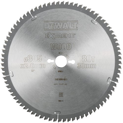 Accesorios Dewalt hoja de sierra circular 305x30x80t, trapecio, negativo 5°, muesca 2,6mm - dt4283-qz