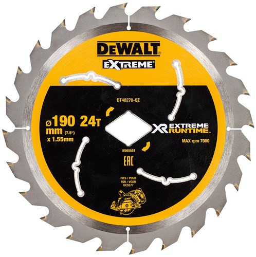Lama per sega circolare Dewalt Accessories Extreme Runtime per dcs577 190mm 24t (foro a forma di diamante) - dt40270-qz