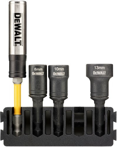 Soporte para accesorios Imp Dewalt + casquillos hexagonales magnéticos (limpiables) | 5 piezas | 8 mm, 10 mm, 13 mm + guía de tornillos flextorq - dt70827-qz