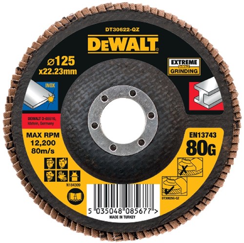 Accesorios Dewalt disco de lijado de láminas extreme 125x22,2 mm 80 g - dt30622-qz - 1 pieza - dt30622-qz