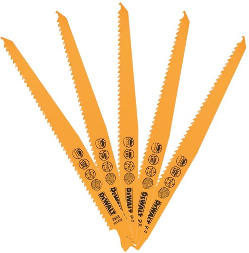Dewalt accessoires reciprozaagblad - dt2349 -bim 228x3,6-5,1mm voor hout met spijkers (5 st.)
