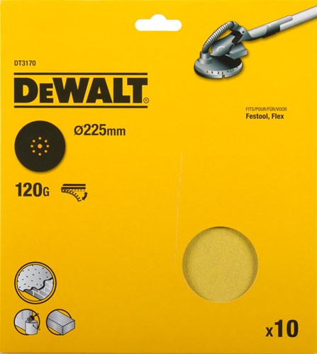 Dewalt accessoires schuurschijf, ø225mm, festool, flex 9 perf., k120 (10x) - dt3170-qz