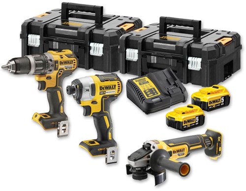 Dewalt dck384p2t-qw | Set combinato 18 V XR | dcd796 + dcf887 + dcg405 | 2 batterie da 5,0 Ah e caricabatterie multiplo | 2x tstak-dck384p2t-qw